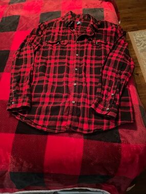George Red and Black Plaid Button-Down Shirt